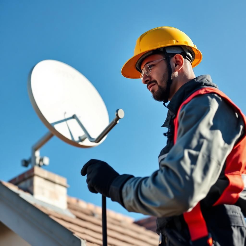 Satellite dish alignment on a Kempton Park rooftop